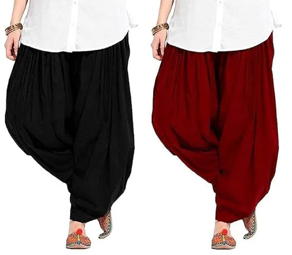 Black_And_Maroon_Plain_Cotton_Patiala_Salwar_Combo_Of_2_For_Women