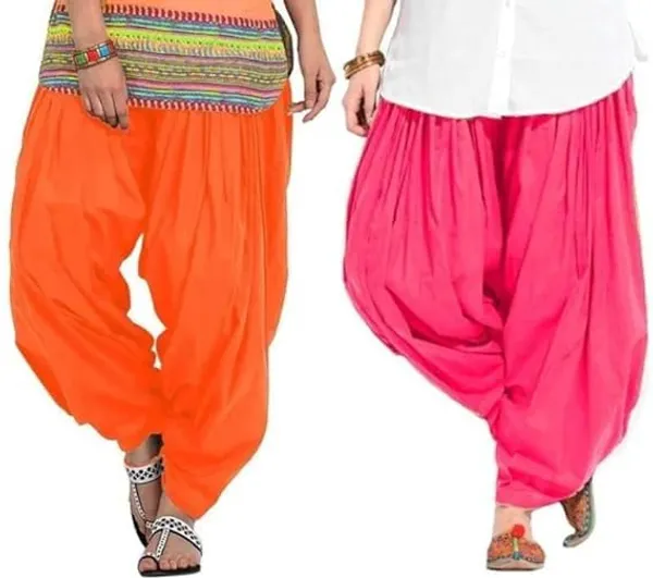Orange_And_Peach_Plain_Cotton_Patiala_Salwar_Combo_Of_2_For_Women