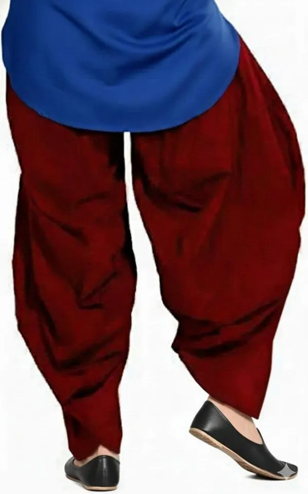 Maroon_Cotton_Semi_Patiala_Salwar,_Traditional_Punjabi_Pants,_Drawstring_Waist_For_Women