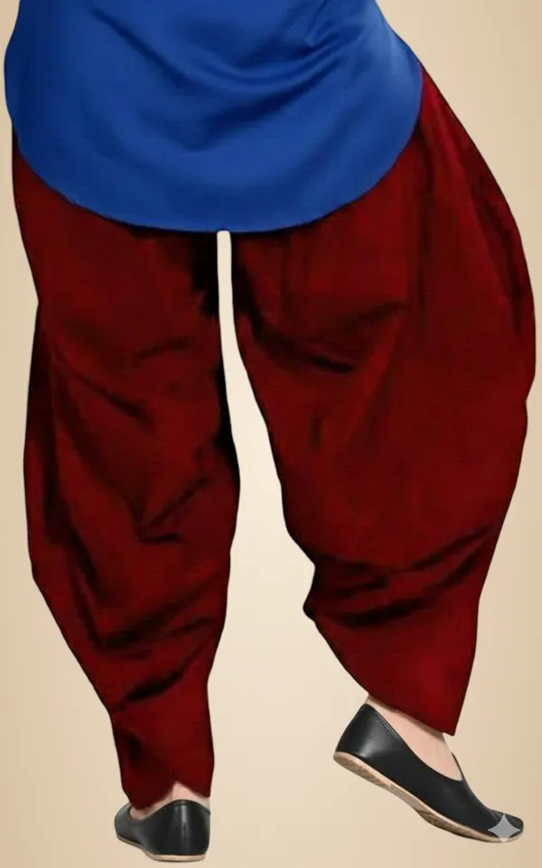 Maroon_Cotton_Semi_Patiala_Salwar,_Traditional_Punjabi_Pants,_Drawstring_Waist_For_Women