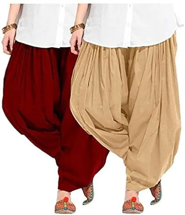 Maroon_And_Beige_Plain_Cotton_Patiala_Salwar_Combo_Of_2_For_Women