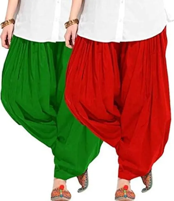 Green_And_Red_Plain_Cotton_Patiala_Salwar_Combo_Of_2_For_Women