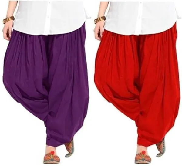 Purple_And_Red_Plain_Cotton_Patiala_Salwar_Combo_Of_2_For_Women