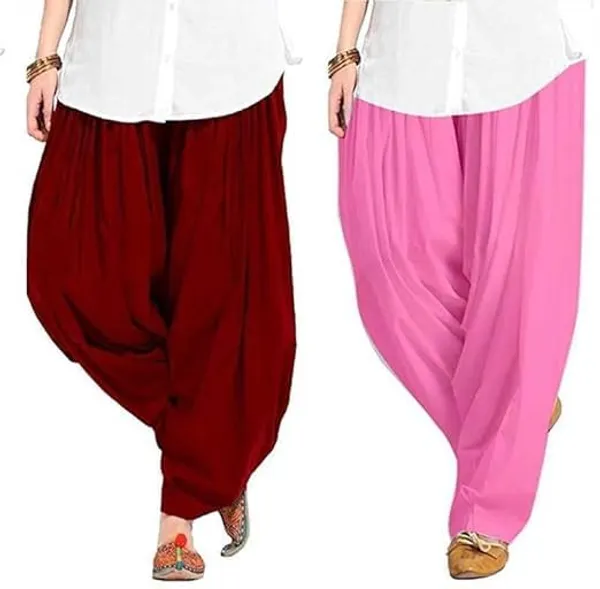 Maroon_And_Baby_Pink_Plain_Cotton_Patiala_Salwar_Combo_Of_2_For_Women