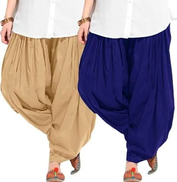 Beige_And_Blue_Plain_Cotton_Patiala_Salwar_Combo_Of_2_For_Women