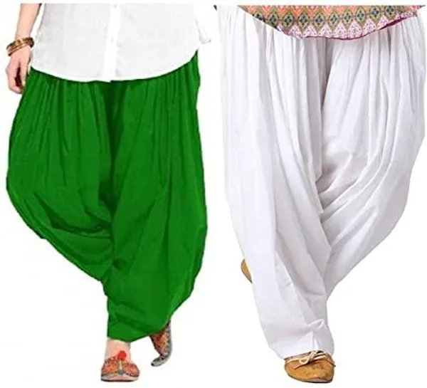Green_And_White_Plain_Cotton_Patiala_Salwar_Combo_Of_2_For_Women
