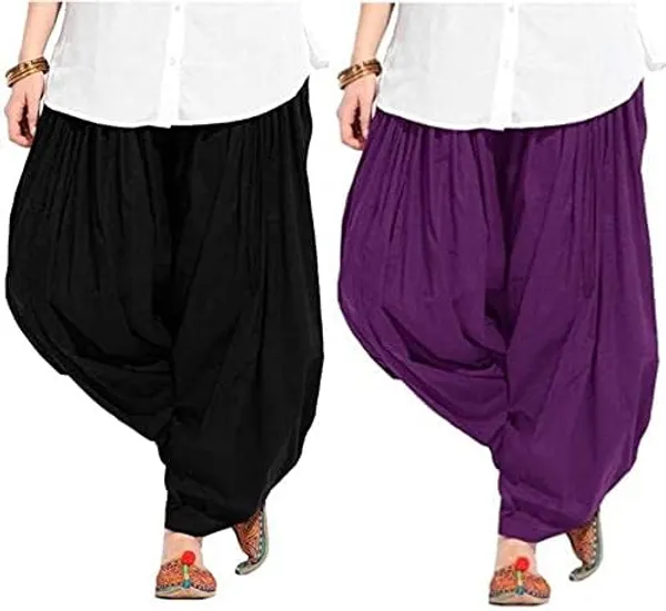 Black_And_Purple_Plain_Cotton_Patiala_Salwar_Combo_Of_2_For_Women