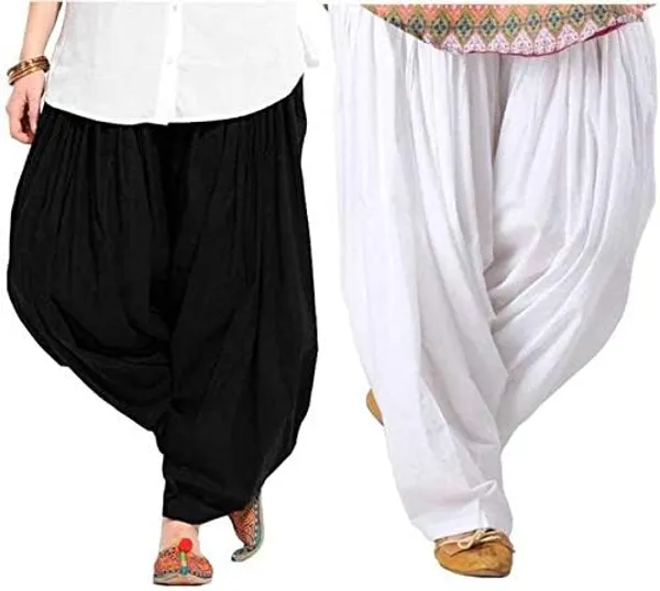 Black_And_White_Plain_Cotton_Patiala_Salwar_Combo_Of_2_For_Women