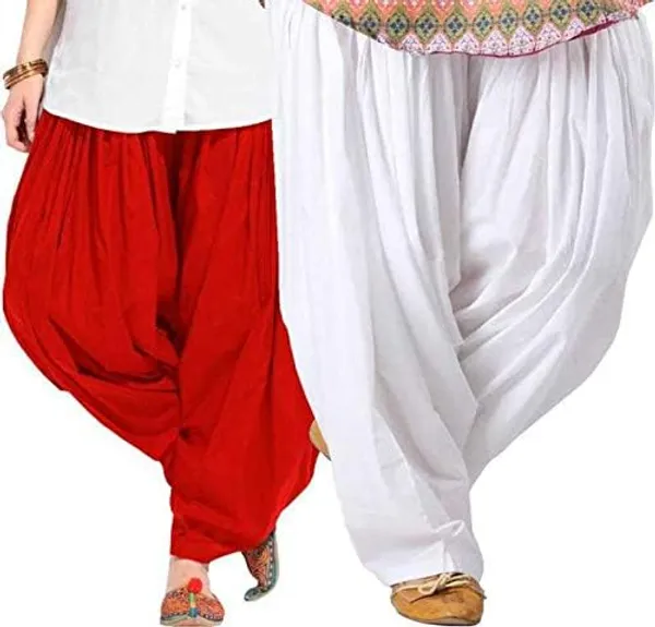 Red_And_White_Plain_Cotton_Patiala_Salwar_Combo_Of_2_For_Women
