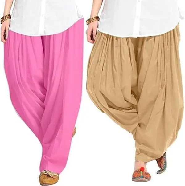 Beige_And_Baby_Pink_Plain_Cotton_Patiala_Salwar_Combo_Of_2_For_Women