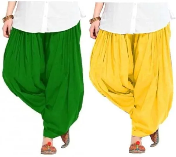 Green_And_Yellow_Plain_Cotton_Patiala_Salwar_Combo_Of_2_For_Women