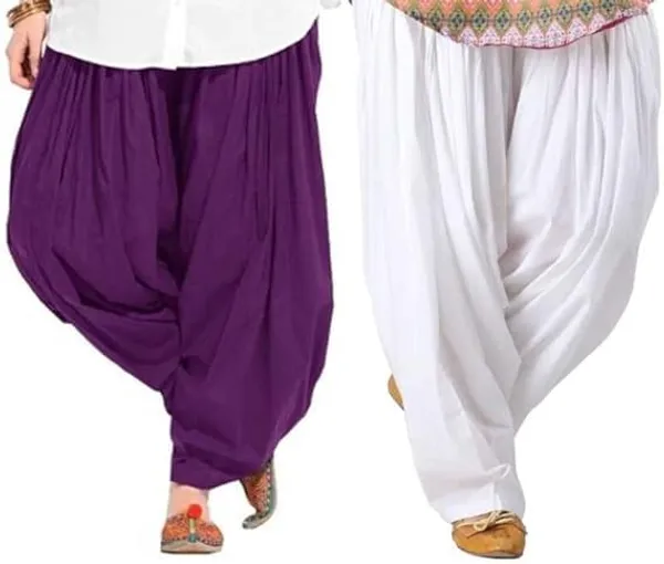 Purple_And_White_Plain_Cotton_Patiala_Salwar_Combo_Of_2_For_Women