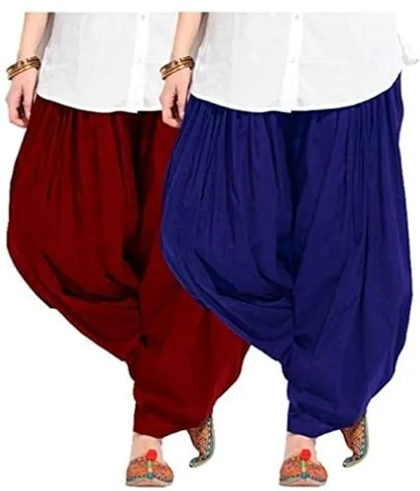 Maroon_And_Blue_Plain_Cotton_Patiala_Salwar_Combo_Of_2_For_Women