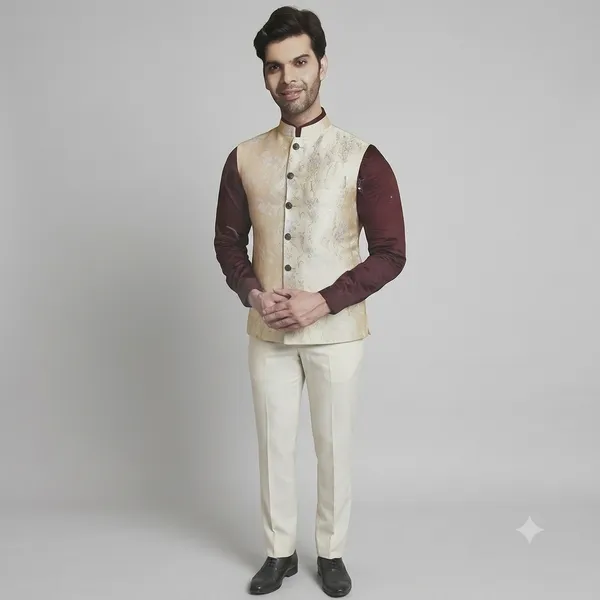 Beige_Nemssis_Self_Jacquard_for_Bandi/Nehru_Jacket_in_Brocade_Fabric