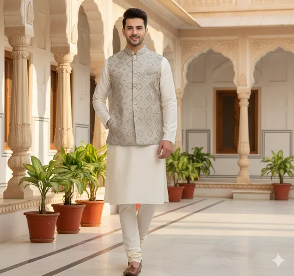 Beige_Brown_Nemssis_Designer_Velvet_Chicken_Sequin_Jacket_with_Kurta_Pajama_Set