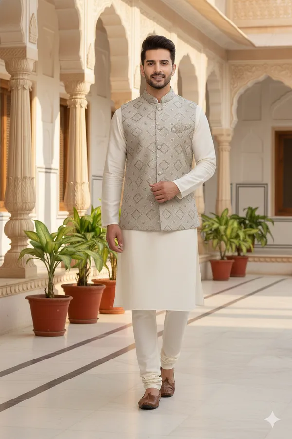 Beige_Brown_Nemssis_Designer_Velvet_Chicken_Sequin_Jacket_with_Kurta_Pajama_Set