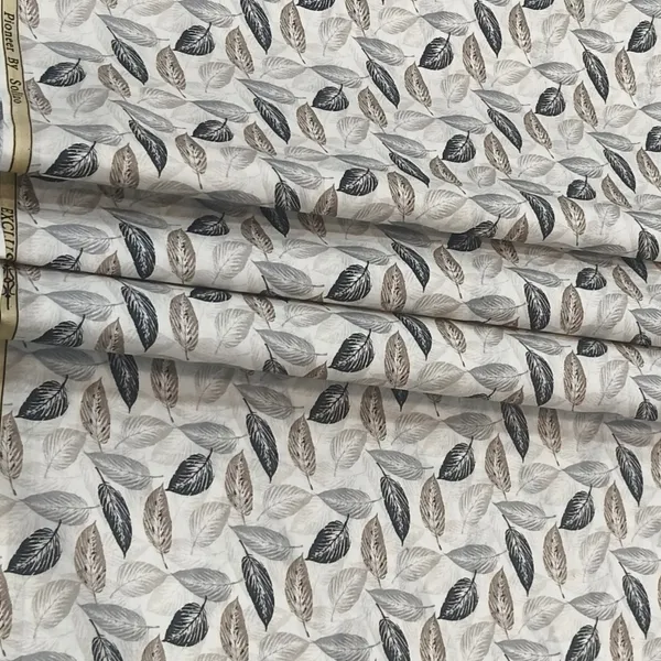Ivory_Solino_Lawn_Cotton_With_Digital_Leaf_Print_For_Shirt/Kurta_Shirt_Fabric