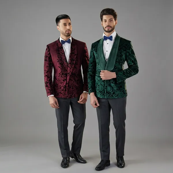 Sea_Green_Nemssis_Blazer/Bandhgala_With_Self_Jacquard_In_Velvet_Fabric