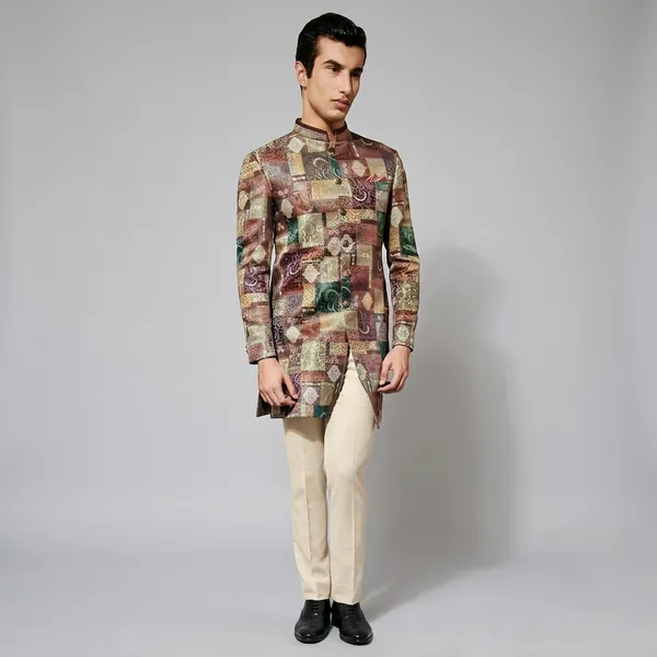Tan_Nemssis_Brocade_With_Designer_Pattern_For_Bandhgala/Jodhpuri_Fabric