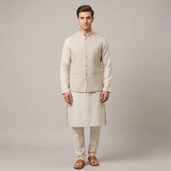 Natural_Color_Cotton_Linen_Bandi/Nehru_Jacket