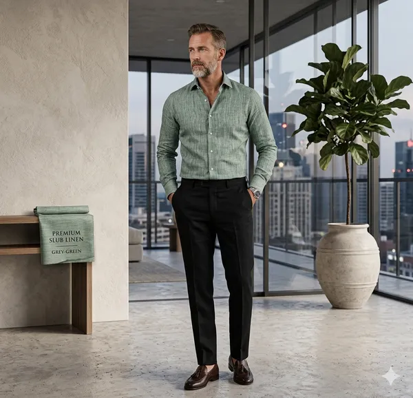 Smokey_Green_Raymond_100%_Pure_Linen_Shirting_Fabric