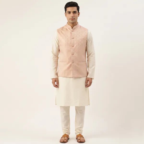 Peach_Ethina_Brocade_Bandi/Nehru_Jacket_Fabric