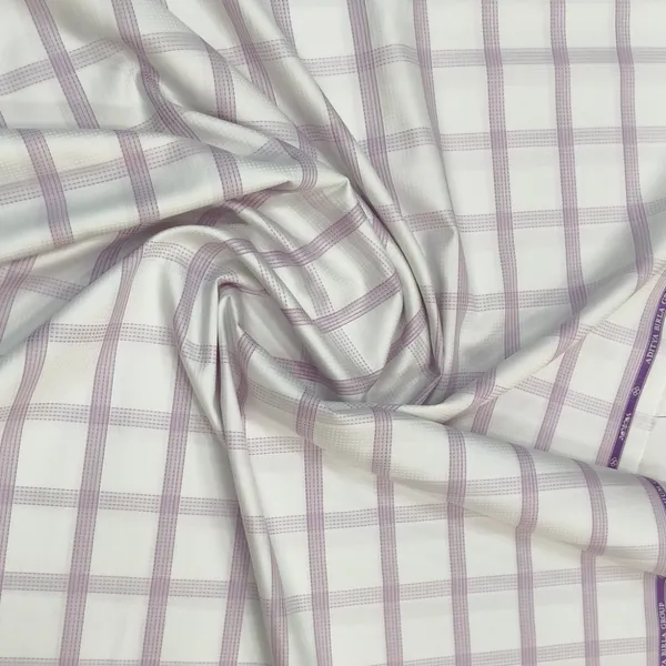 White_Base_with_Lavender_Wide_Checks_Soktas_Giza_Cotton_Shirt_Fabric