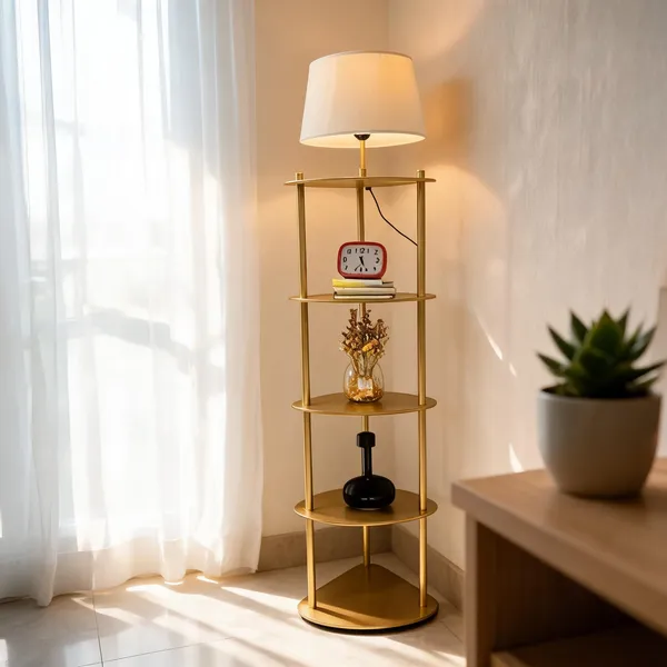 Golden_&_White_Fabric/Plastic_Table_Lamp_For_Study_&_Reading