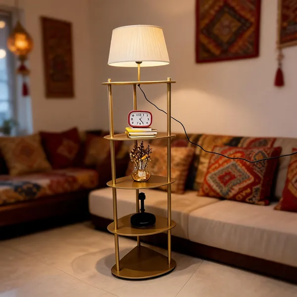 Golden_&_White_Fabric/Plastic_Table_Lamp_For_Study_&_Reading