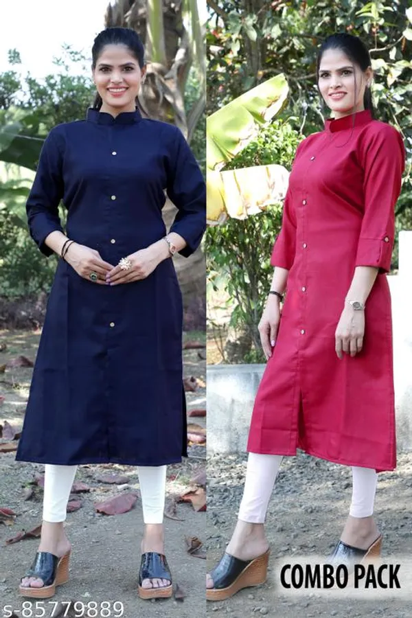 COLLAR_NAVYBLUE_&_MAROON_STRAIGHT_KURTI