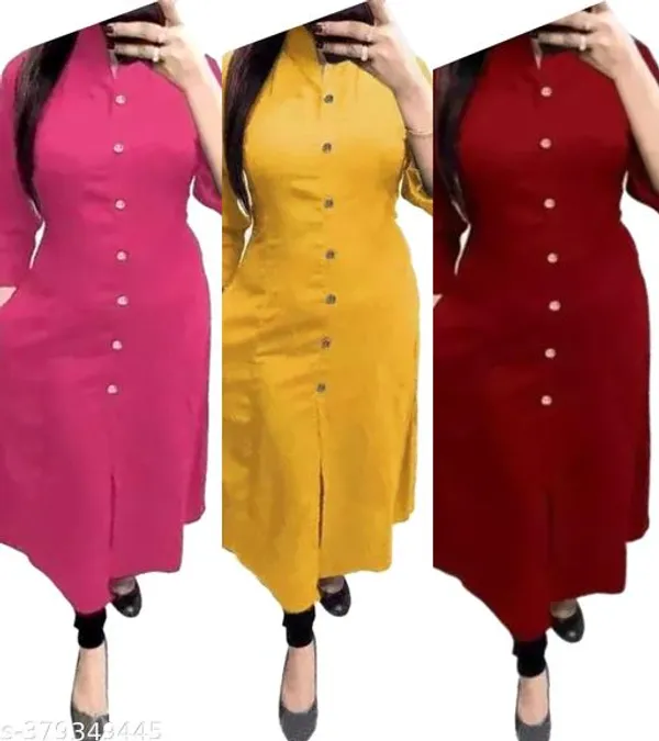 COLLAR_PINK&MUSTARD&MAROON_COTTON_KURTI