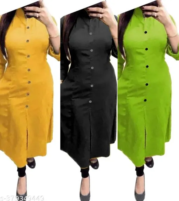 COLLAR_MUSTARD&BLACK&GREEN_COTTON_KURTI