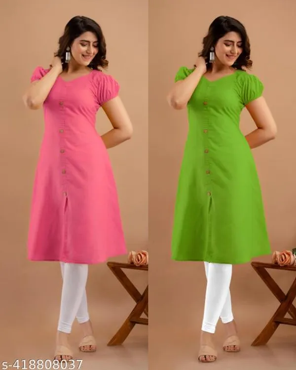 PUFFED_PINK_&_GREEN_GOWN_TYPE_KURTI_COMBO_2