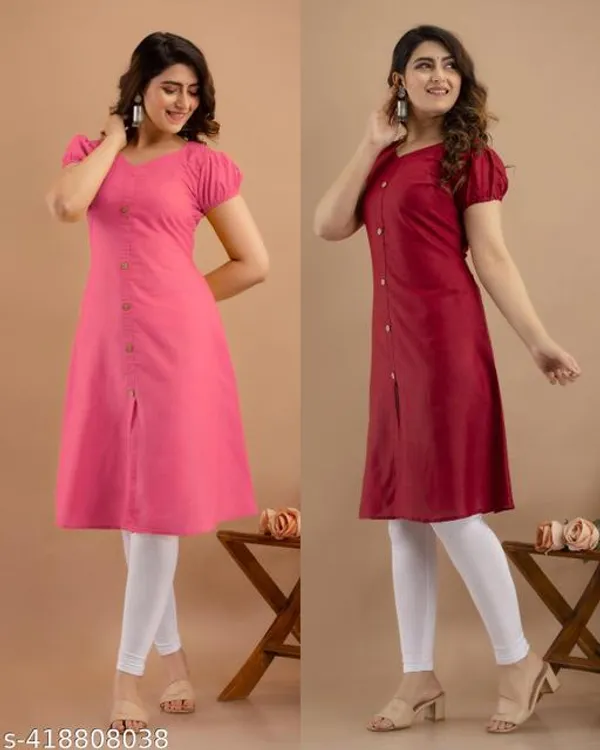 PUFFED_PINK_&_MAROON_GOWN_TYPE_KURTI_COMBO_2