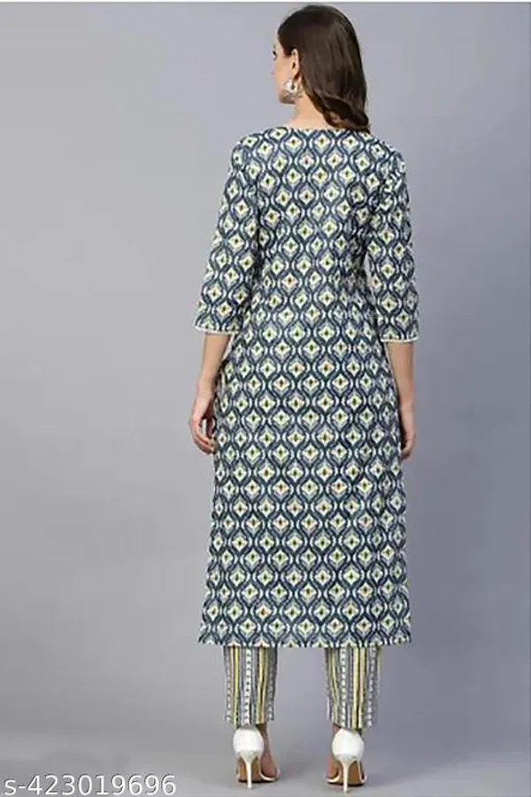 Blue_Cotton_Floral_A_Line_Knee_Length_Kurta_Set_For_Women_And_Girls