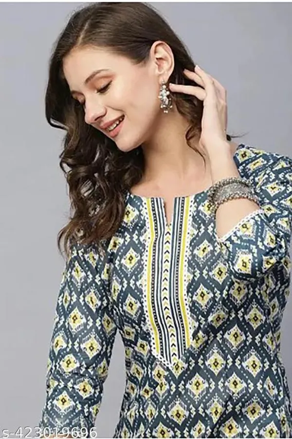 Blue_Cotton_Floral_A_Line_Knee_Length_Kurta_Set_For_Women_And_Girls