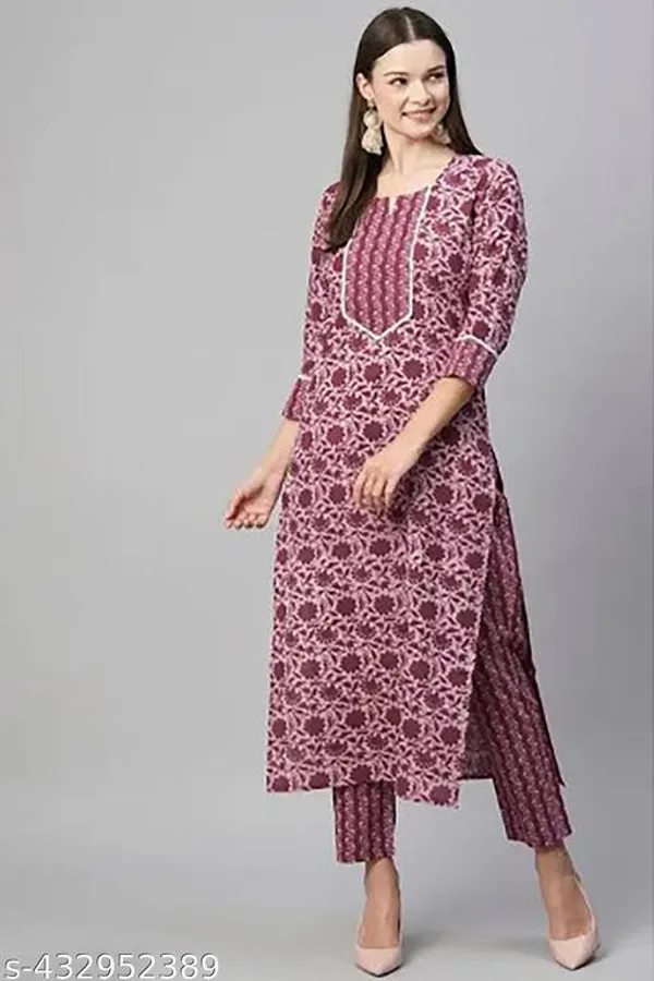 Maroon_Cotton_Floral_A_Line_Calf_Length_Kurta_Set_For_Women_And_Girls