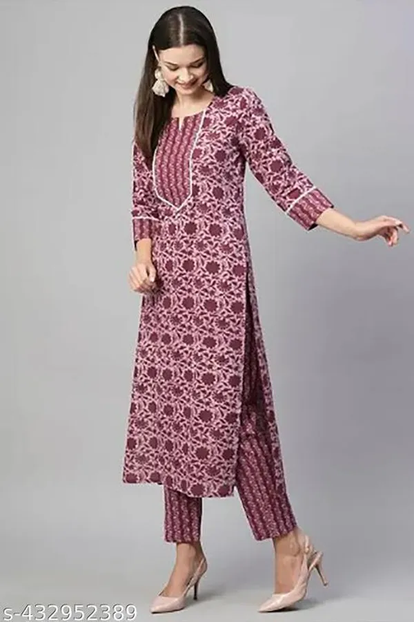 Maroon_Cotton_Floral_A_Line_Calf_Length_Kurta_Set_For_Women_And_Girls