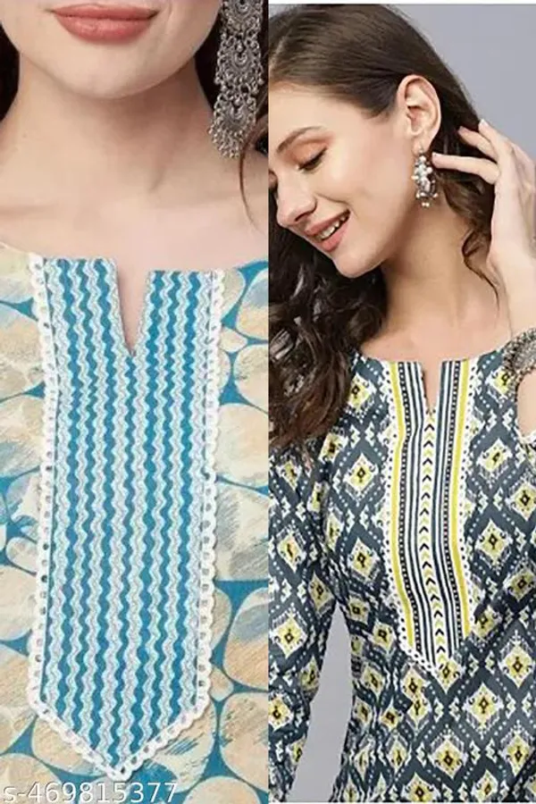 Aqua_And_Blue_Cotton_A_Line_Kurta_Pant_Set_For_Women_And_Girls_|_Pack_Of_2