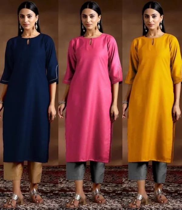 PETAL_NAVYBLUE&PINK&MUSTARD_PETAL_SLEEVE_KURTI