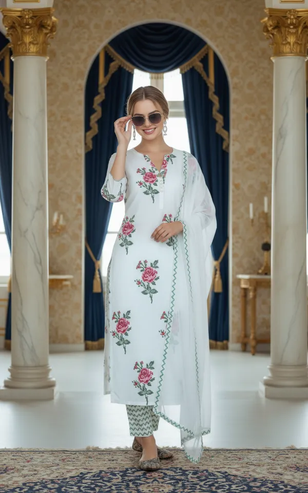 VELENTINO_WHITE_PRINTED_KURTA_SET