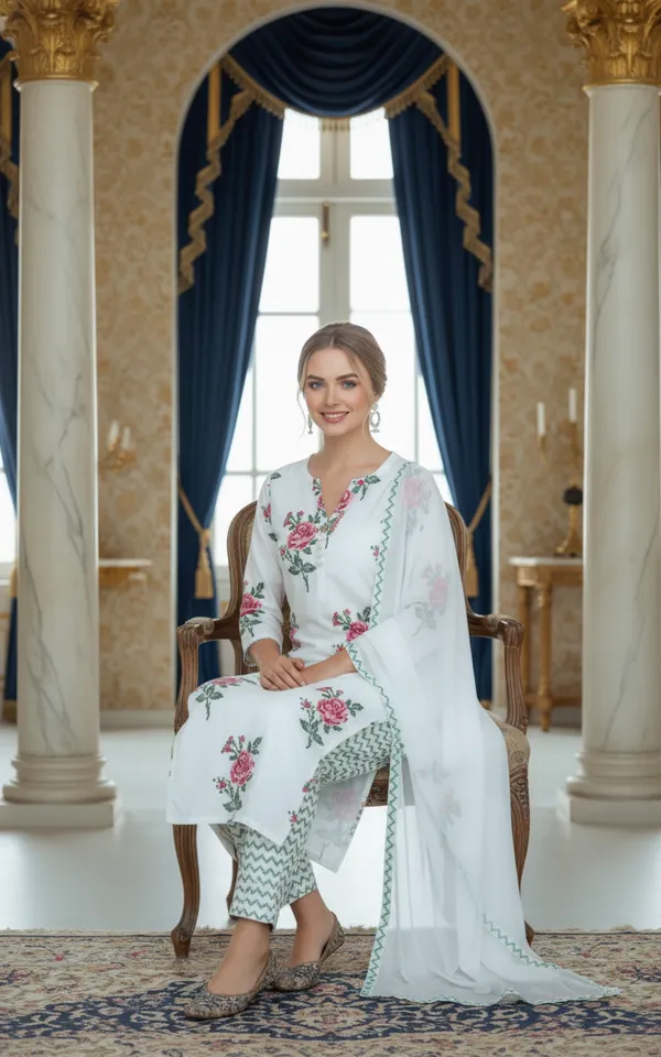 VELENTINO_WHITE_PRINTED_KURTA_SET