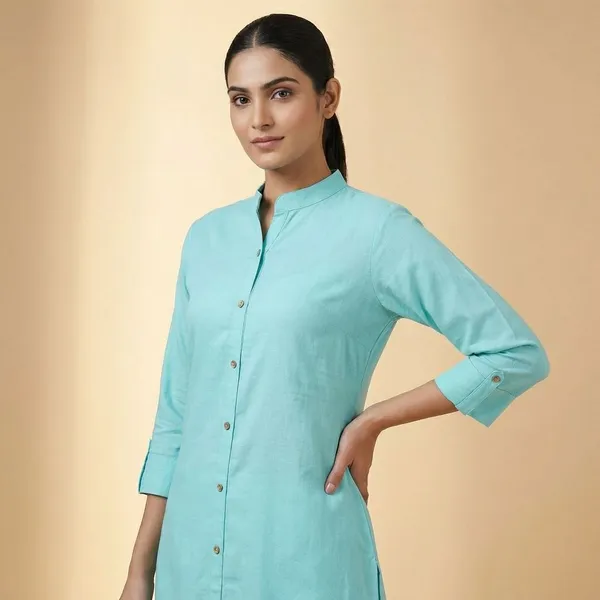 COLLAR_NAVY_BLUE__&_AQUA_BLUE_STRAIGHT_KURTI