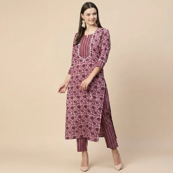 Maroon_Cotton_Floral_A_Line_Calf_Length_Kurta_Set_For_Women_And_Girls