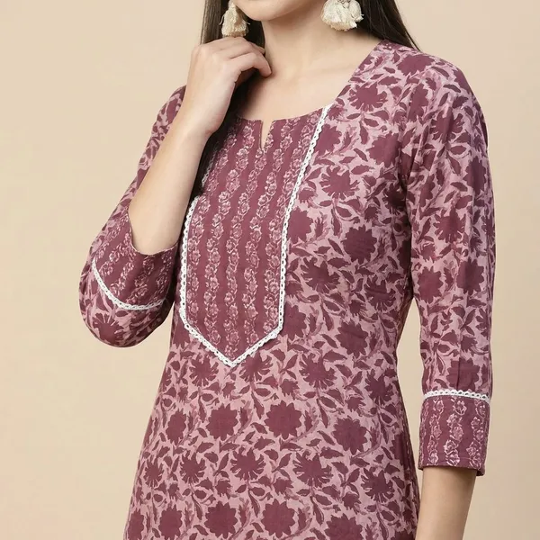 Maroon_Cotton_Floral_A_Line_Calf_Length_Kurta_Set_For_Women_And_Girls