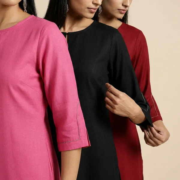 PETAL_PINK_&_BLACK_&_MAROON_PETAL_SLEEVE_KURTI