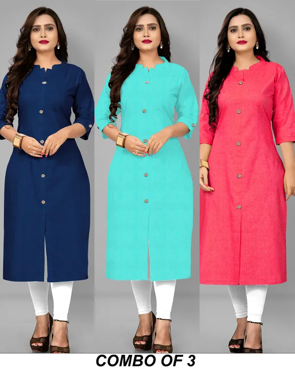 COLLAR_NAVYBLUE&AQUABLUE&PINK_STRAIGHT_KURTI