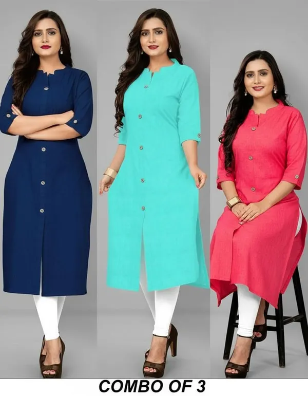COLLAR_NAVYBLUE&AQUABLUE&PINK_STRAIGHT_KURTI