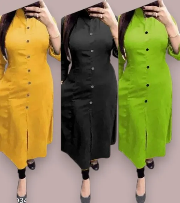 COLLAR_MUSTARD&BLACK&GREEN_COTTON_KURTI