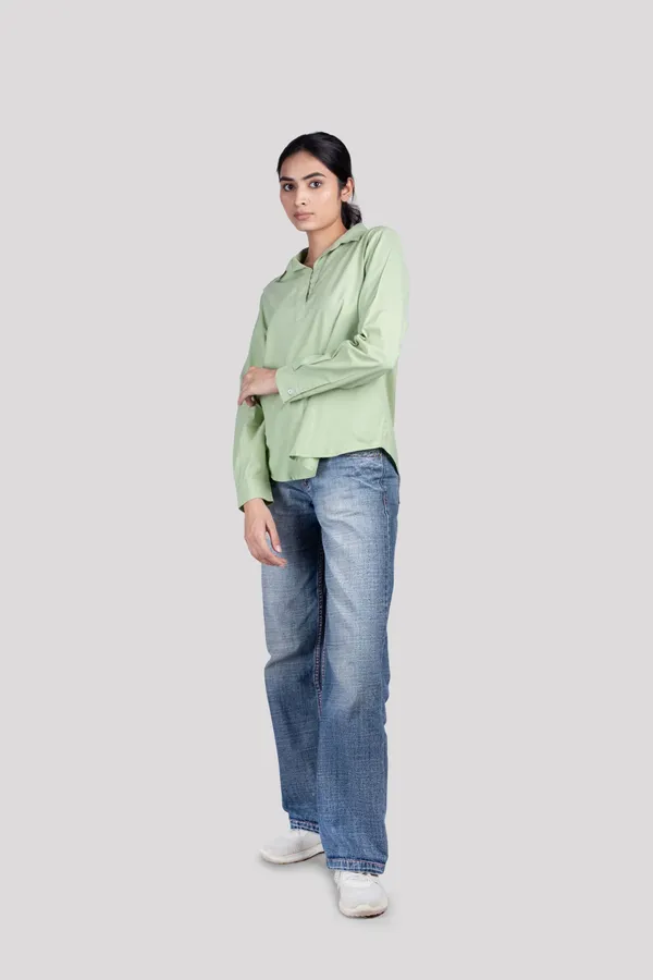 Green_Cotton_Kurta_Shirt_For_Women